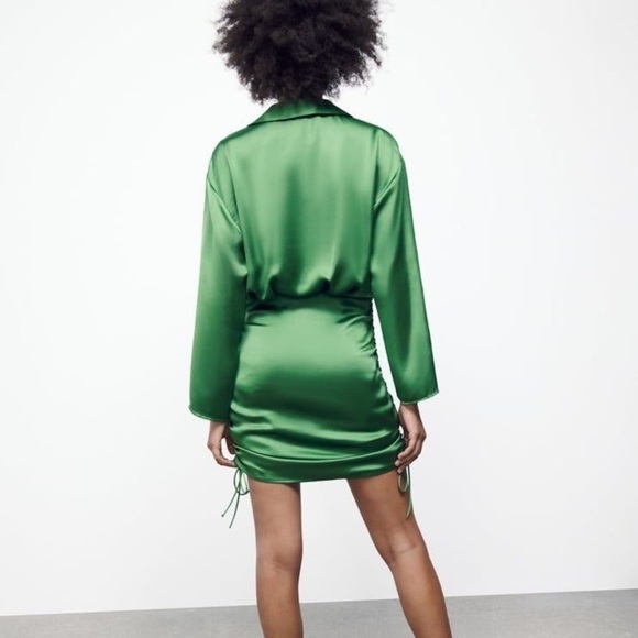 ZARA Woman’s Ruched Skirt Satin Effect Dress Black Size Small - Picture 13 of 13